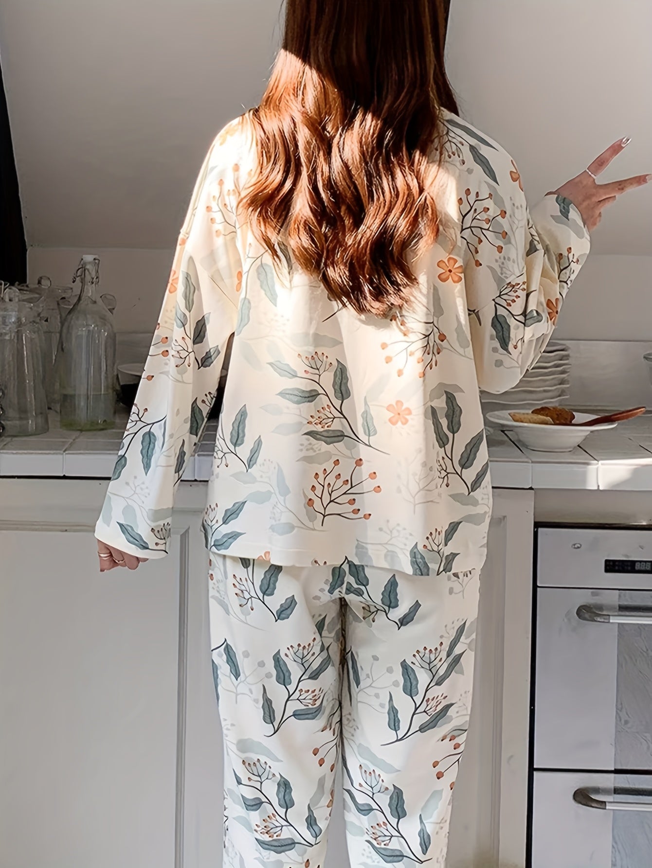 Plant Print Pajama Set