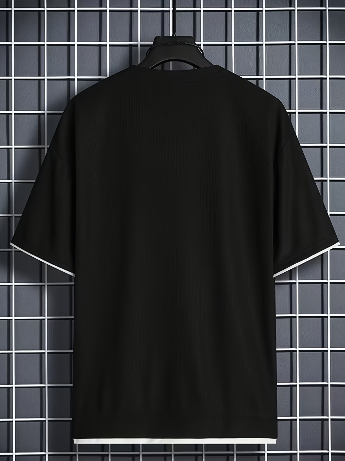 Waffle Pattern Crew Neck Collar t shirt- Black