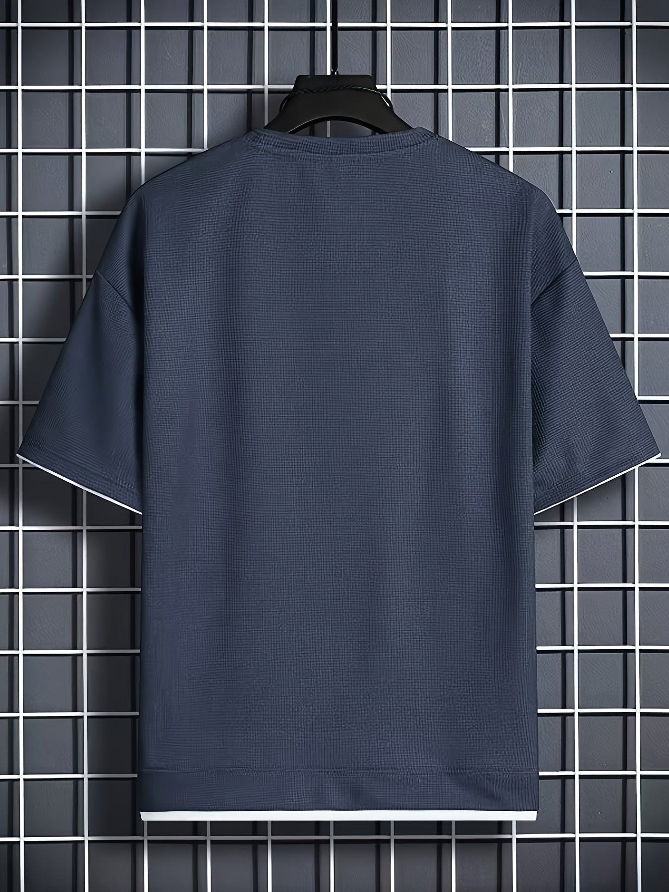 Waffle Pattern Crew Neck Collar t shirt- Dark Grey