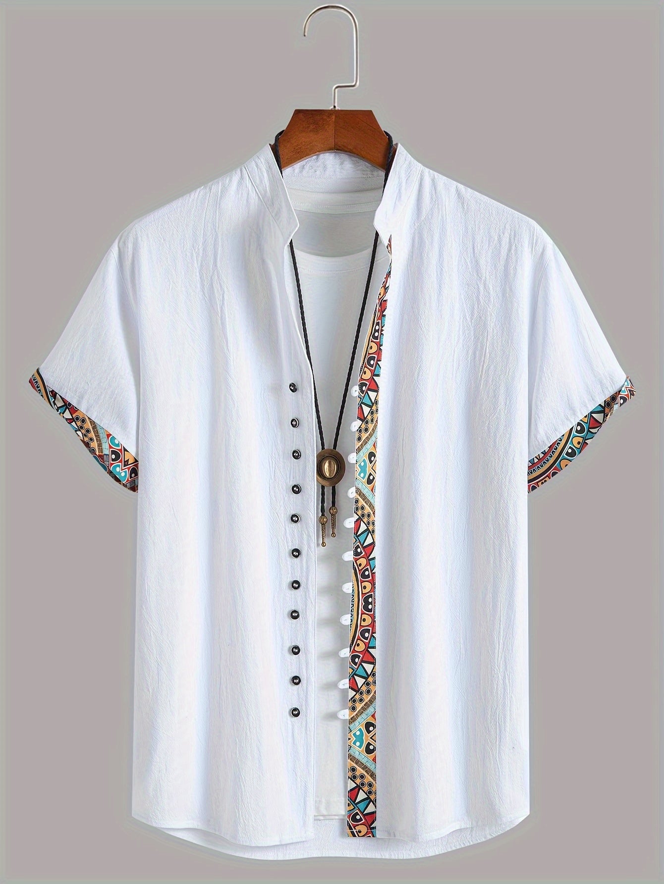 Ethnic ban collar shirt (White)