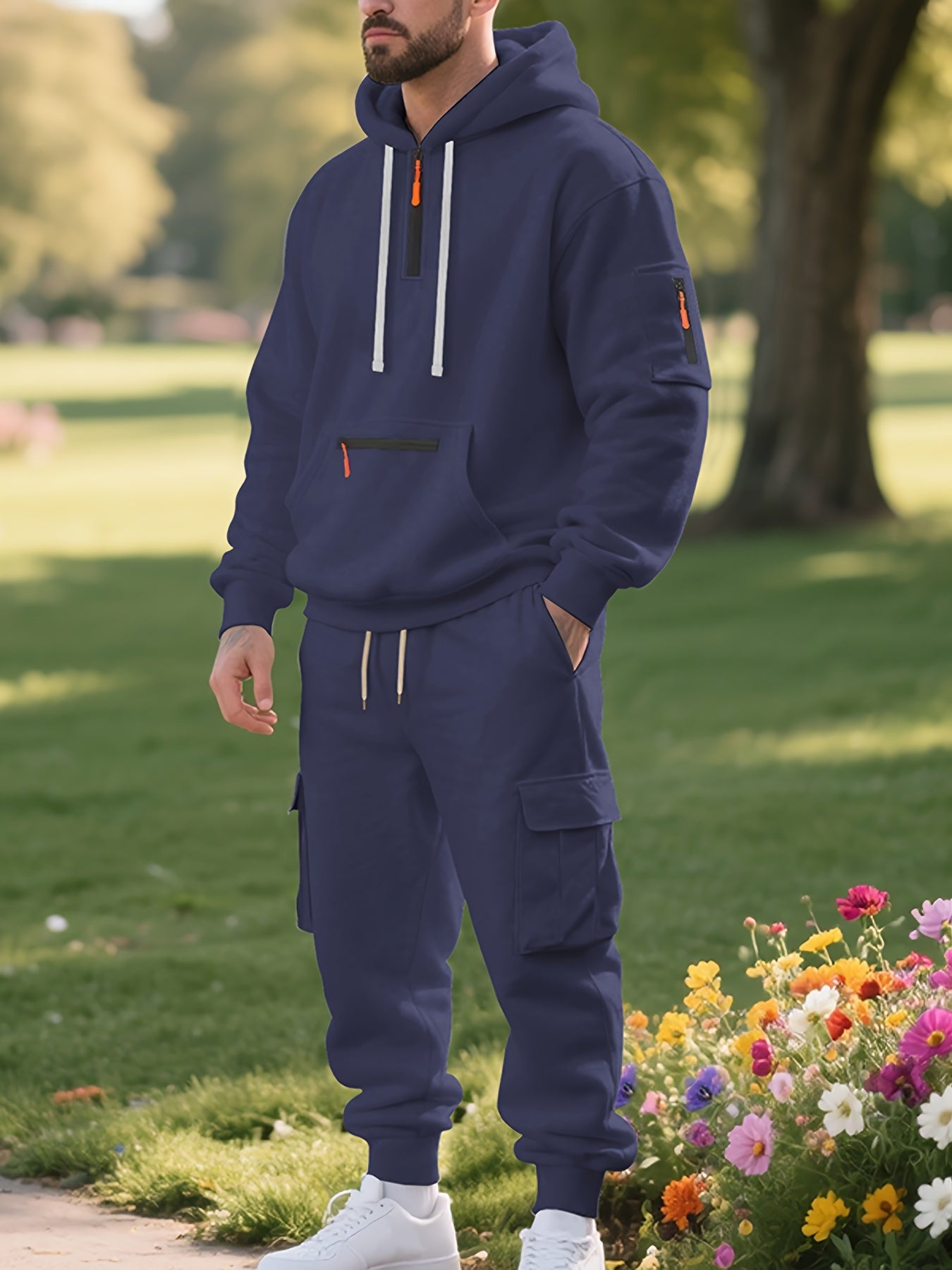Zipper tracksuit for winter (navy blue)