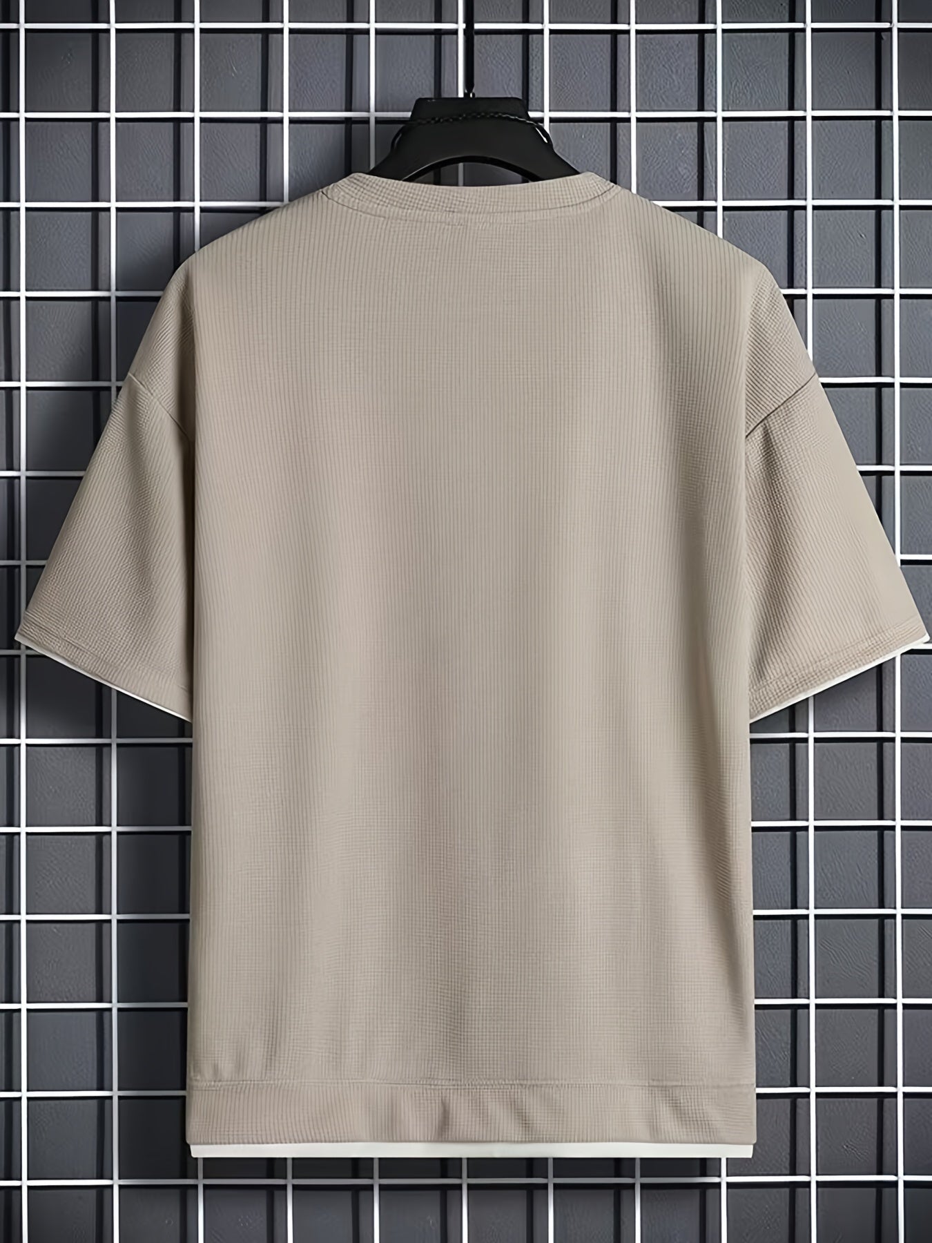 Waffle Pattern Crew Neck Collar t shirt- Apricoat