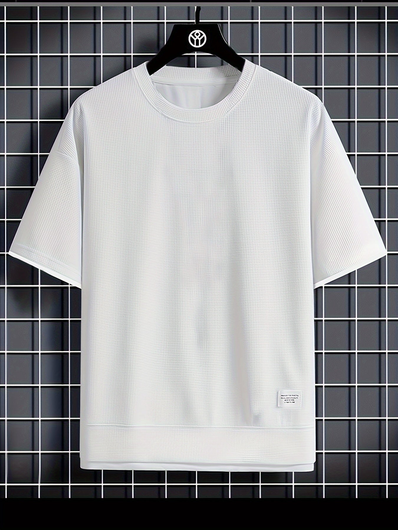Waffle Pattern Crew Neck Collar t shirt- White