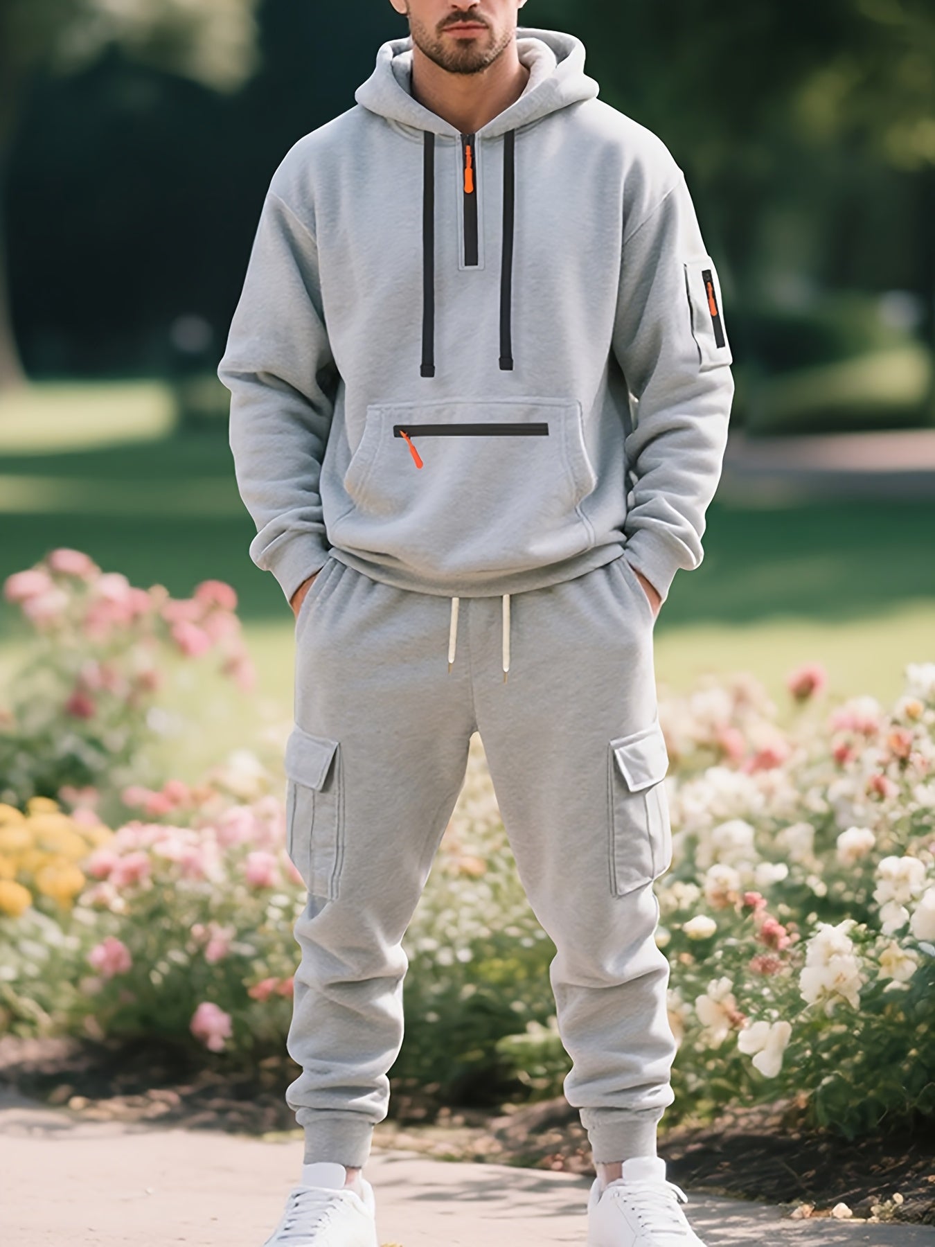 Zipper tracksuit for winter (Light grey)