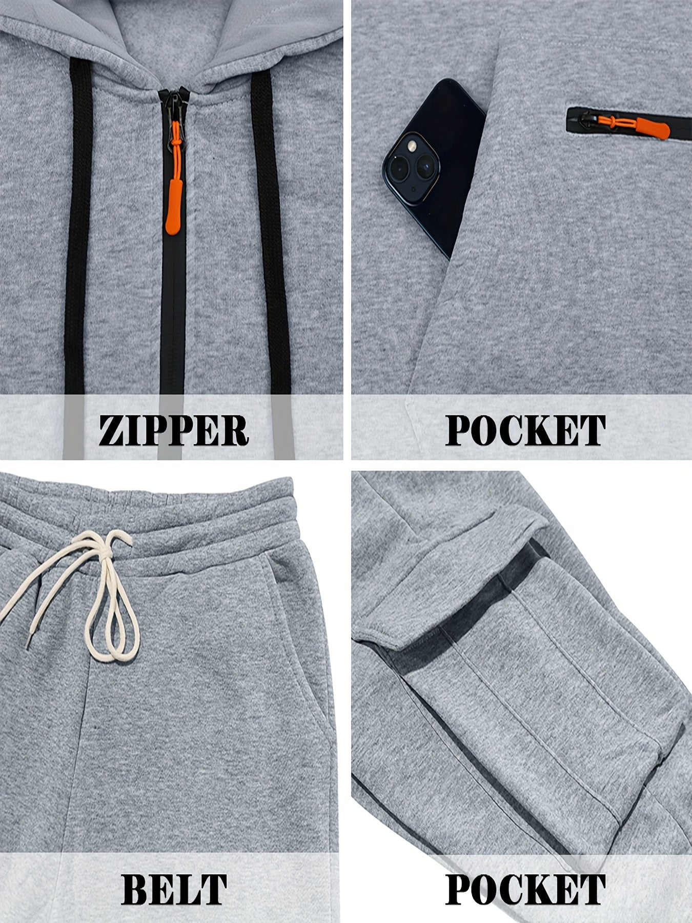 Zipper tracksuit for winter (Light grey)