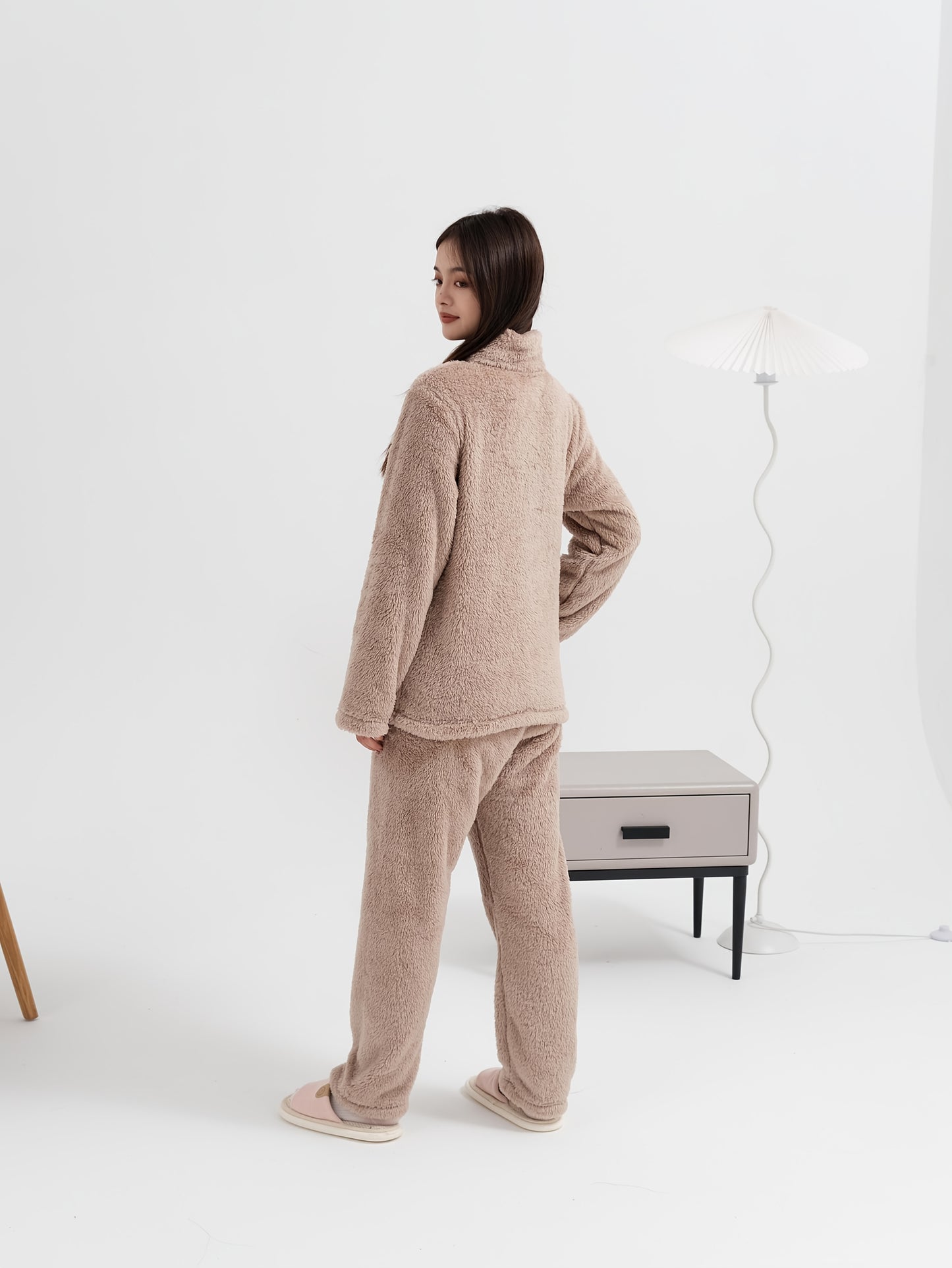 Zipper cardigan and long trouser for girls (khaki)