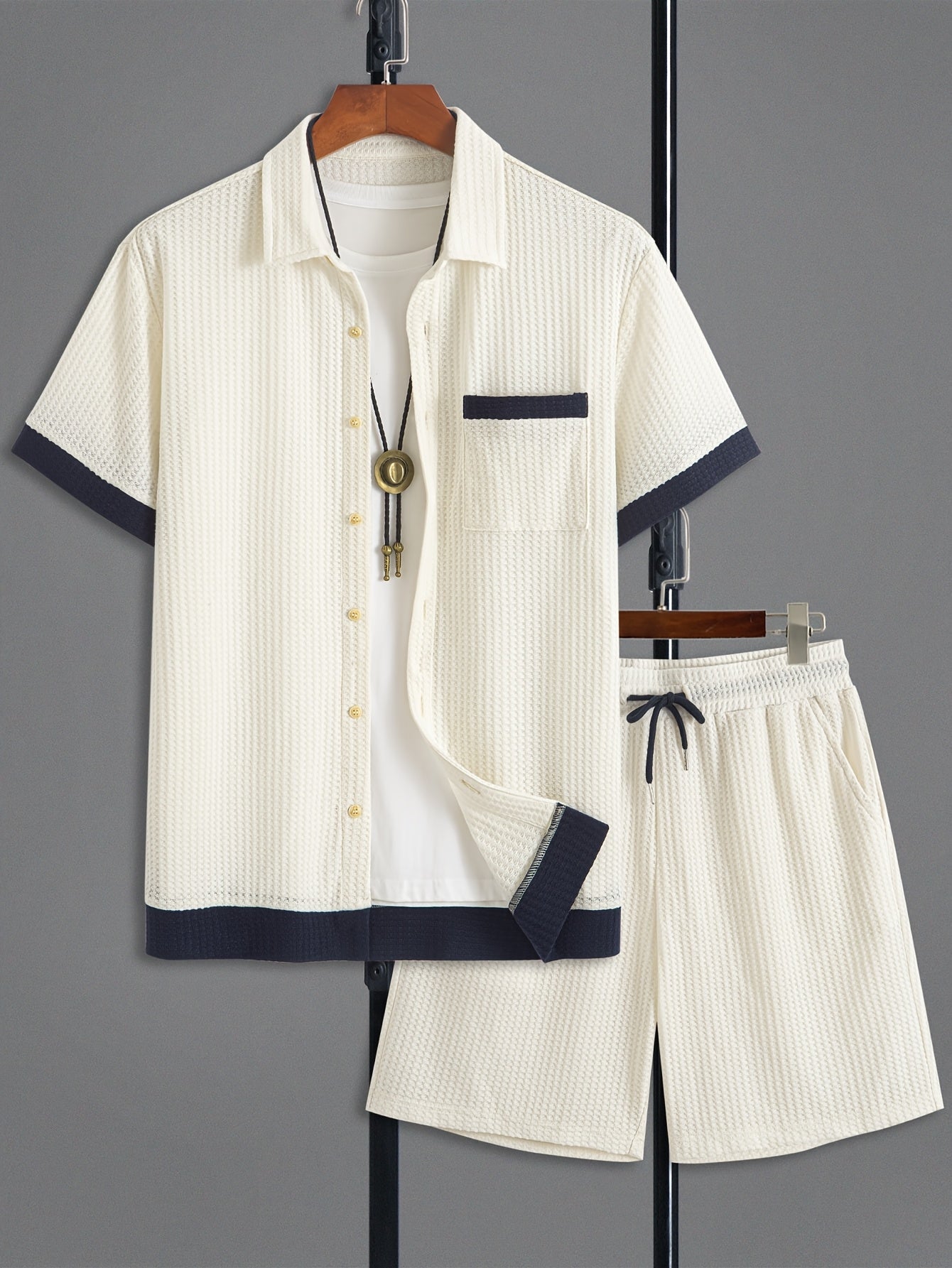 Waffle shorts tracksuit (White)