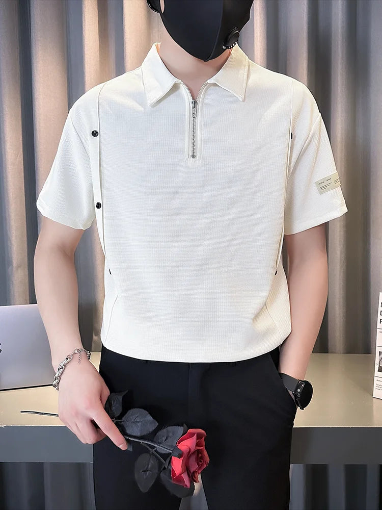 Chinese Waffle Polo tshirt- White