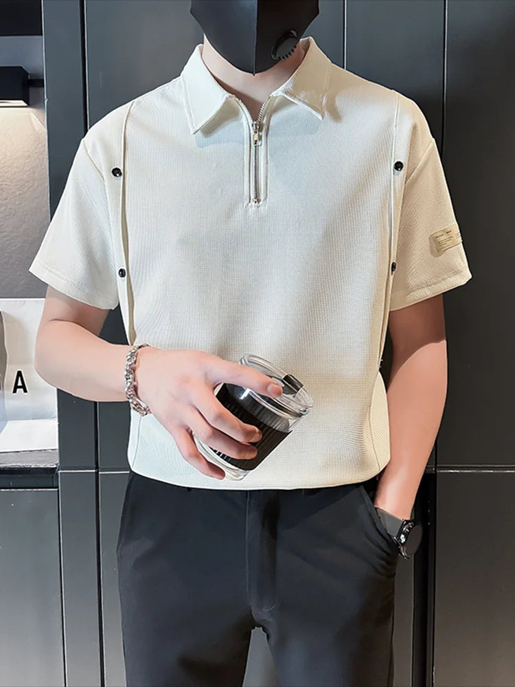 Chinese Waffle Polo tshirt- White