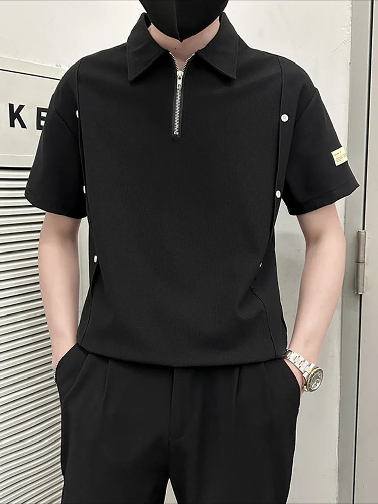 Chinese Waffle Polo tshirt- Black