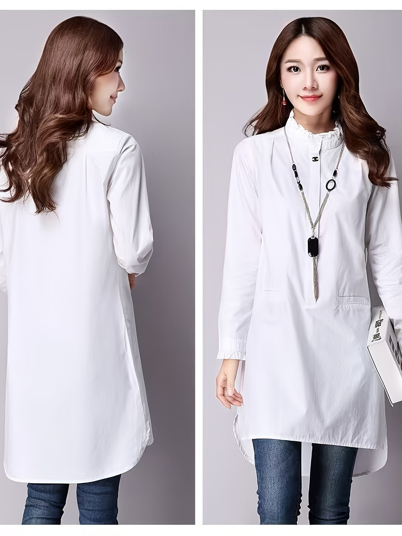 Ruffled shirt with faux pocket (White)