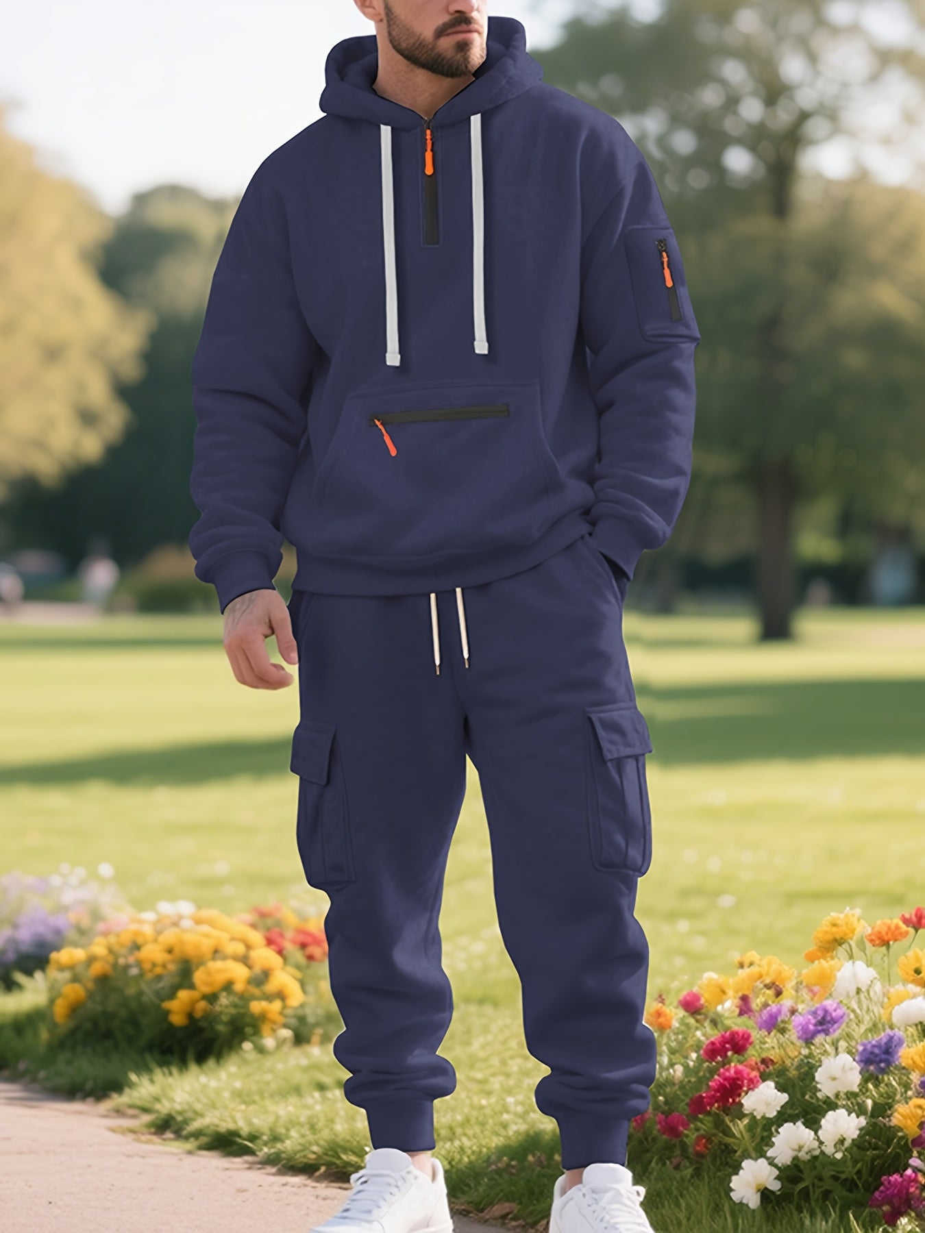 Zipper tracksuit for winter (navy blue)