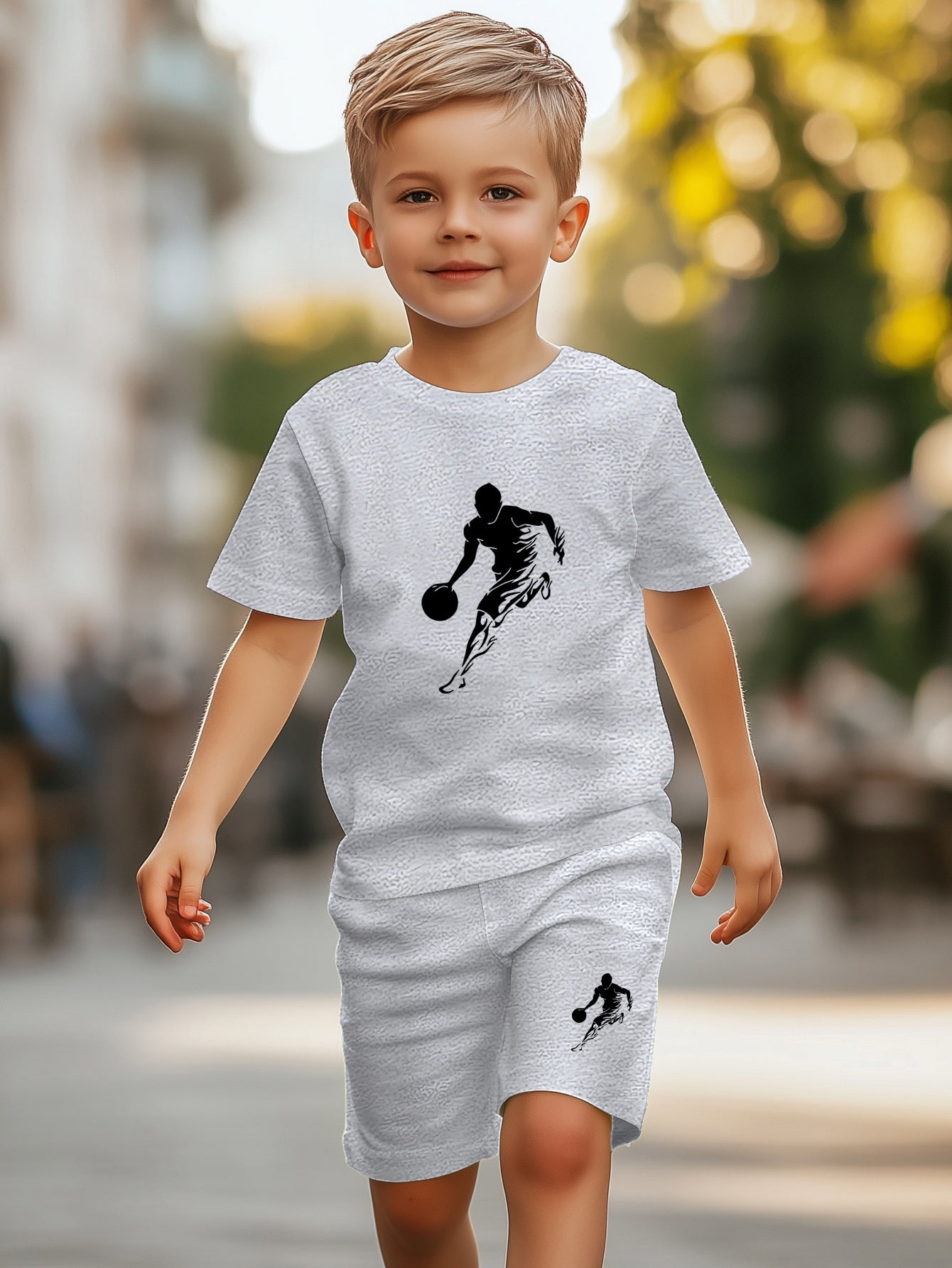 Athletic two piece set for kids and boys (grey)