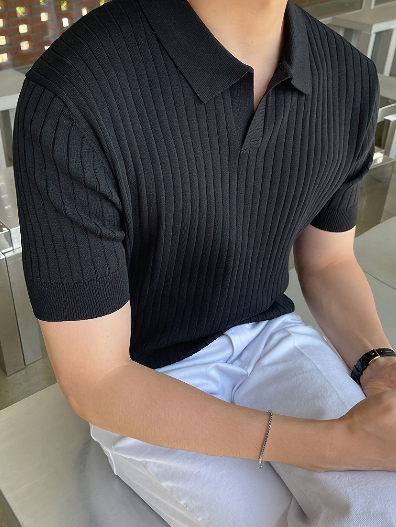 Drop Needle polo shirt (Half Sleeve) - Black