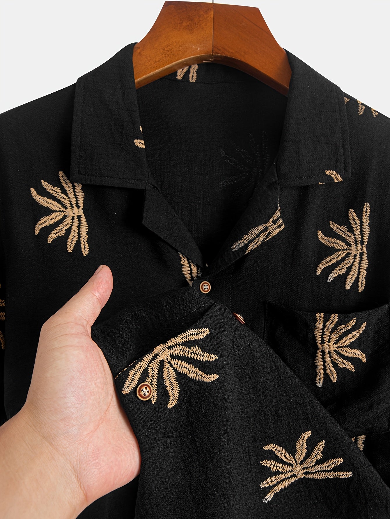 Floral embroidered shirt for men's (Black)