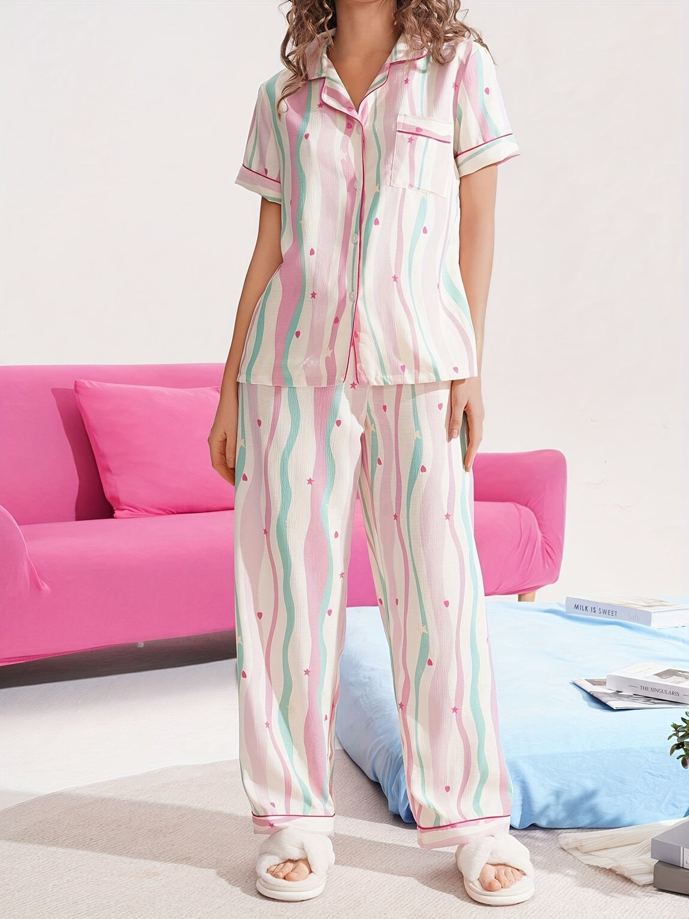 Heart contrasting pajamas set (Four seasons)