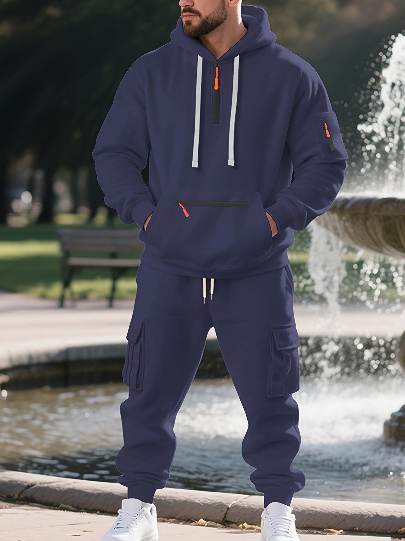 Zipper tracksuit for winter (navy blue)