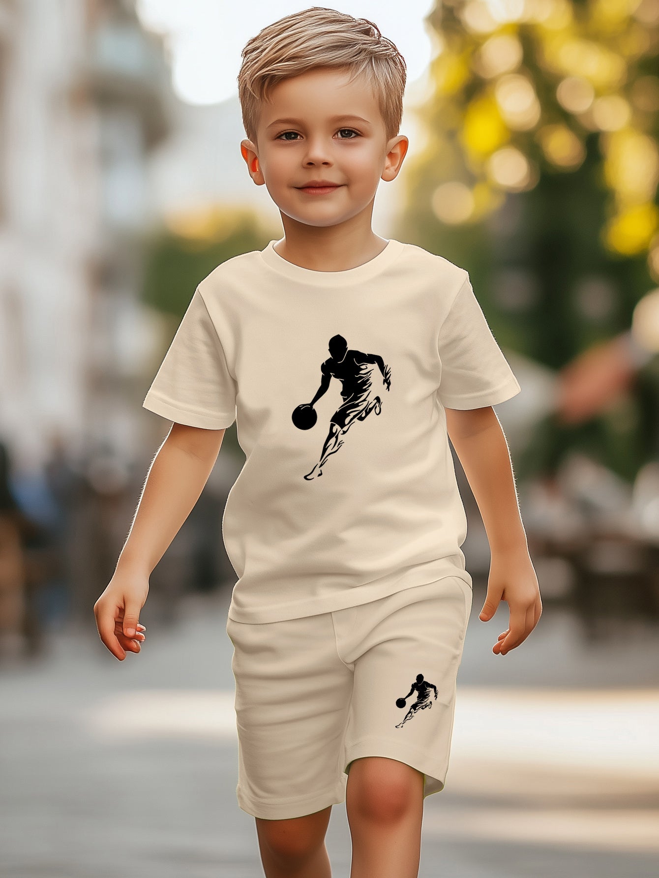 Athletic two piece set for kids and boys (apricot)