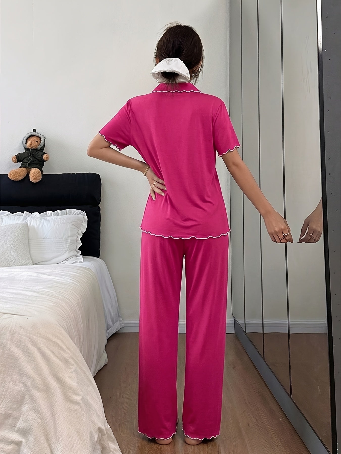 Cardigan Pajama Set (Rose Red)