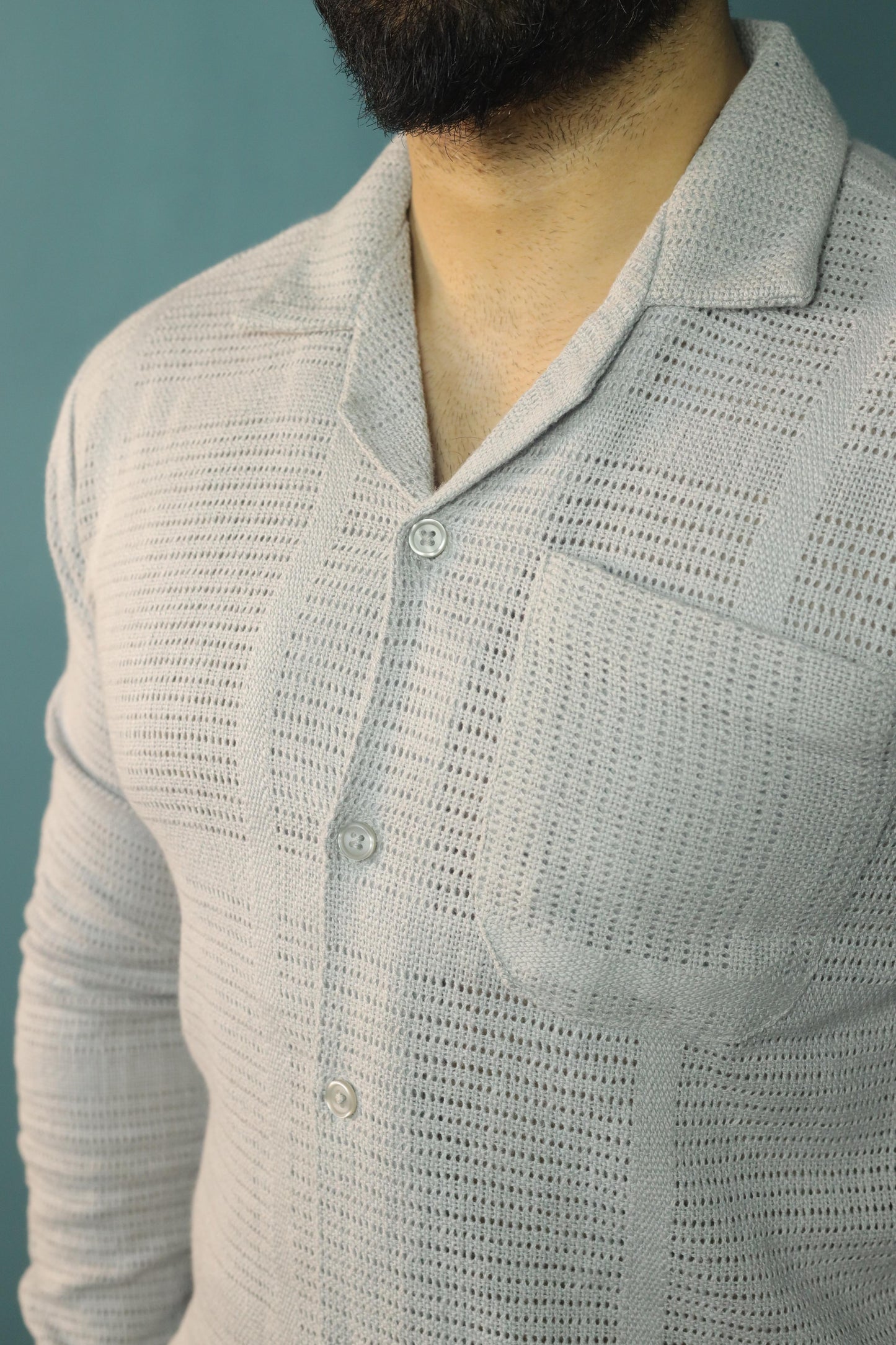 Textured Crochet Shirt- Grey