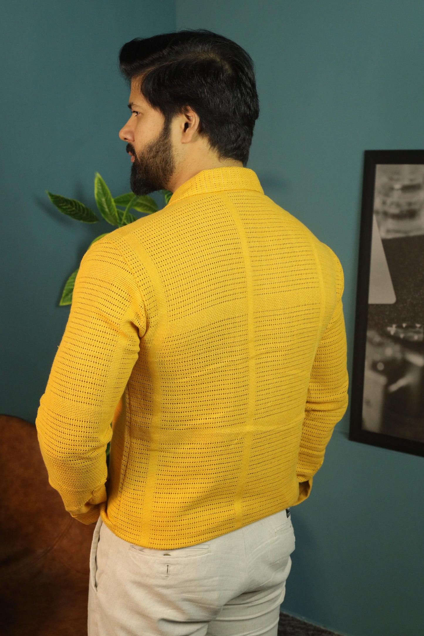 Textured Crochet Shirt- Mustard