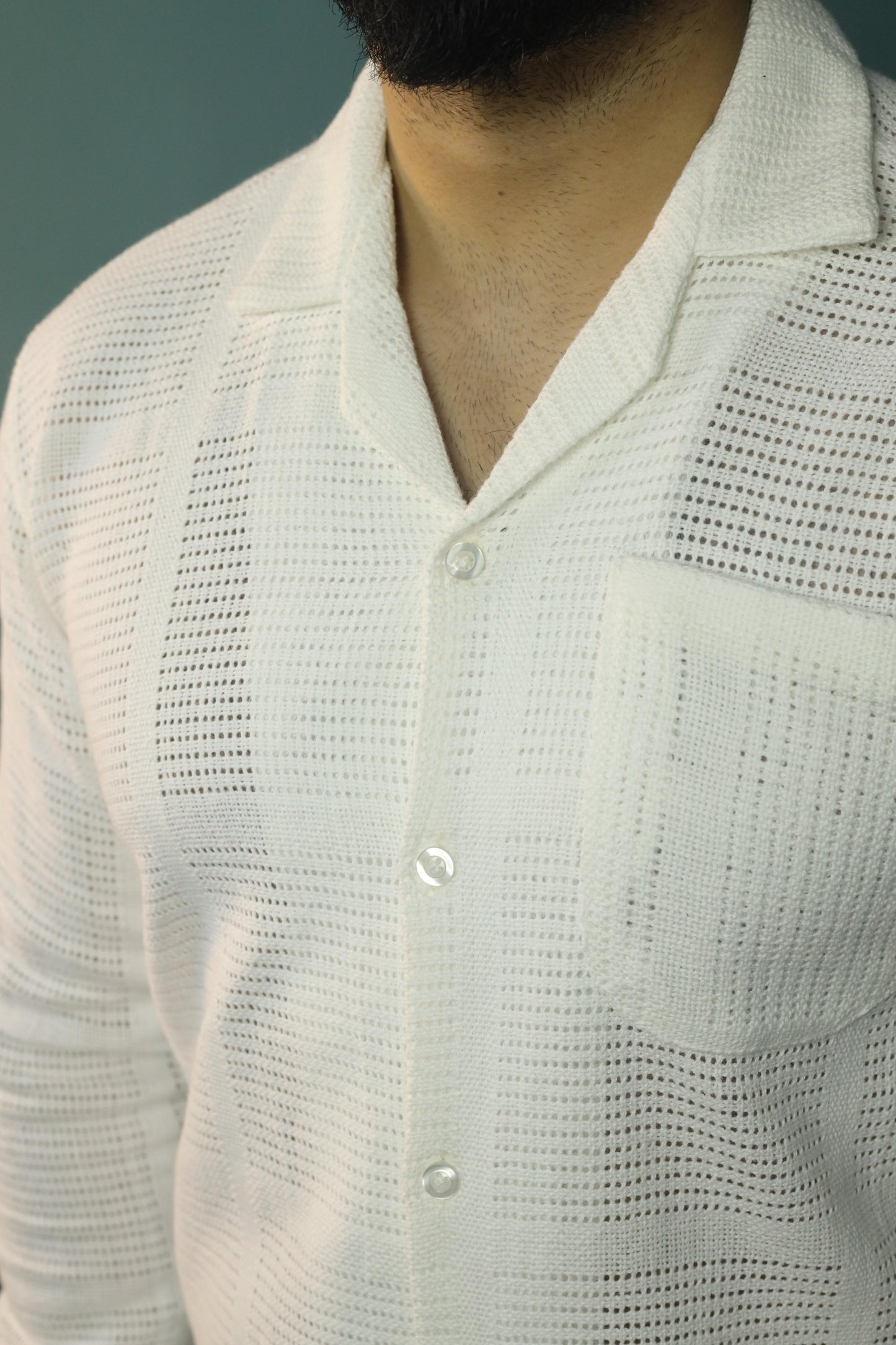 Textured Crochet Shirt- White