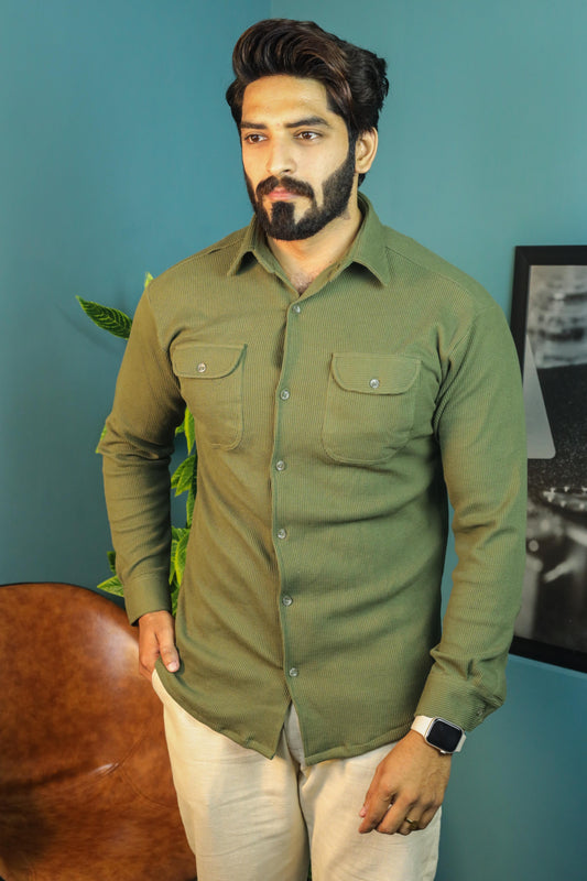 Thermal Waffle Double pocket shirt- Olive