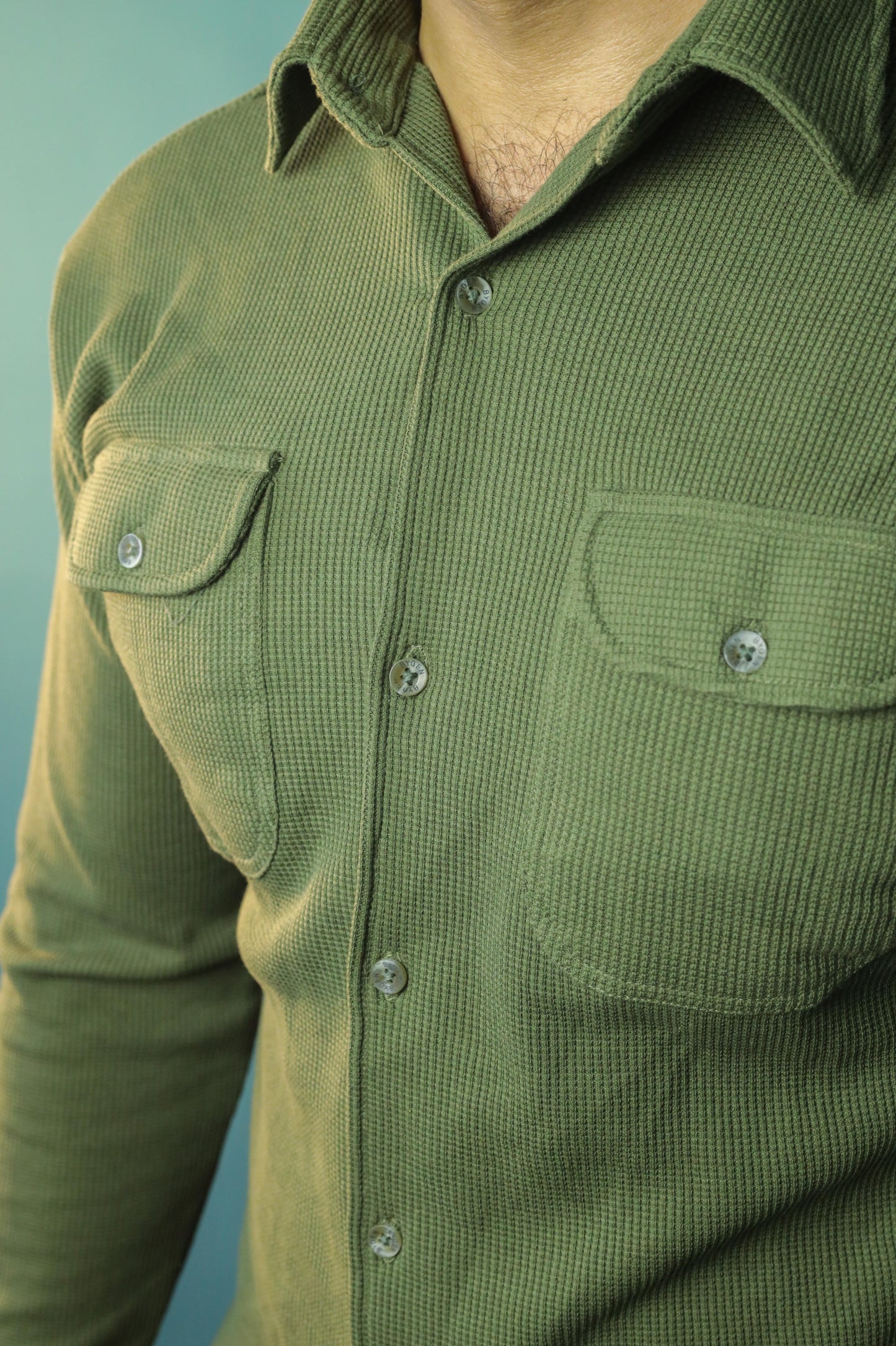 Thermal Waffle Double pocket shirt- Olive