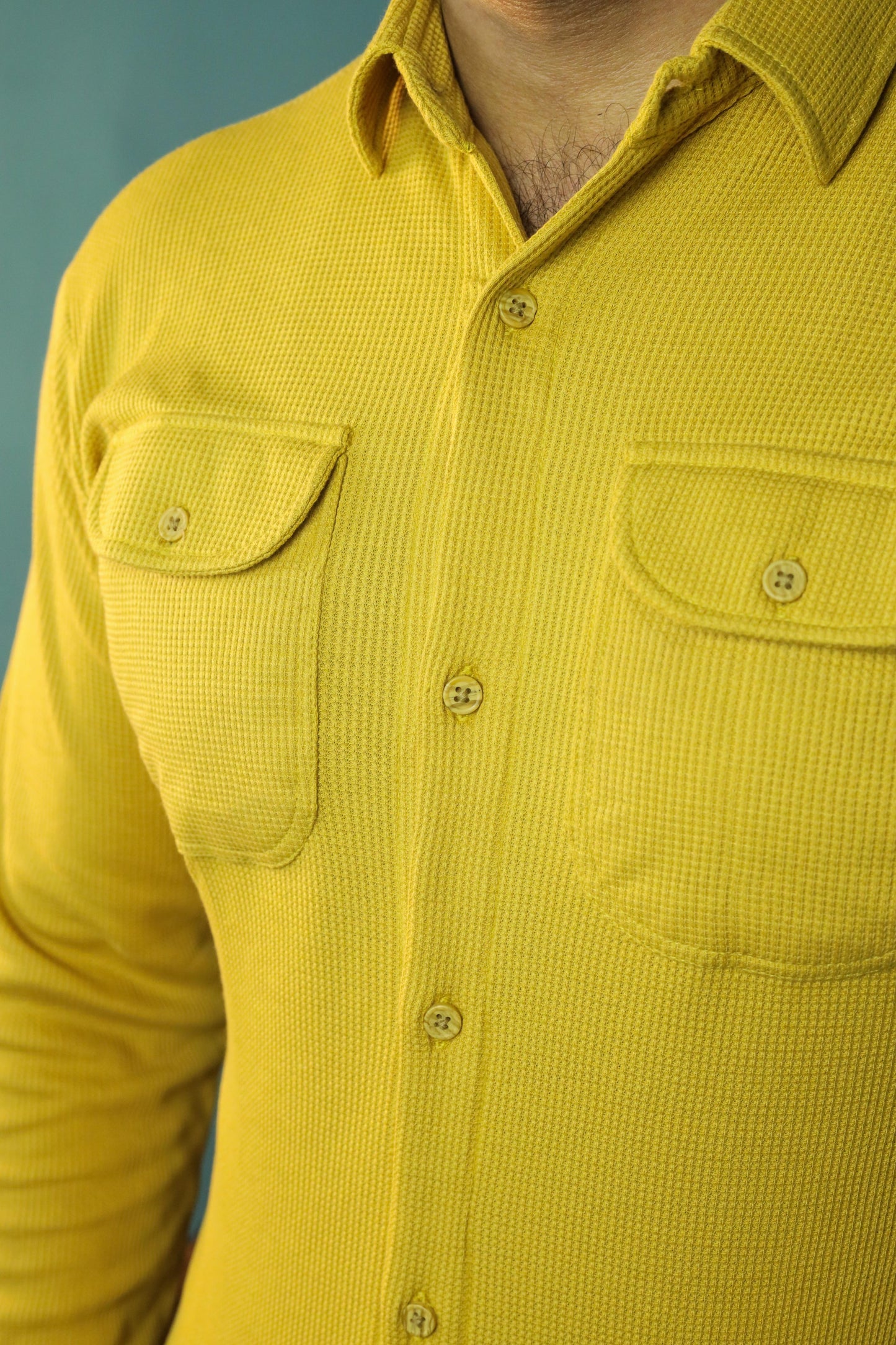 Thermal Waffle Double pocket shirt- Mustard