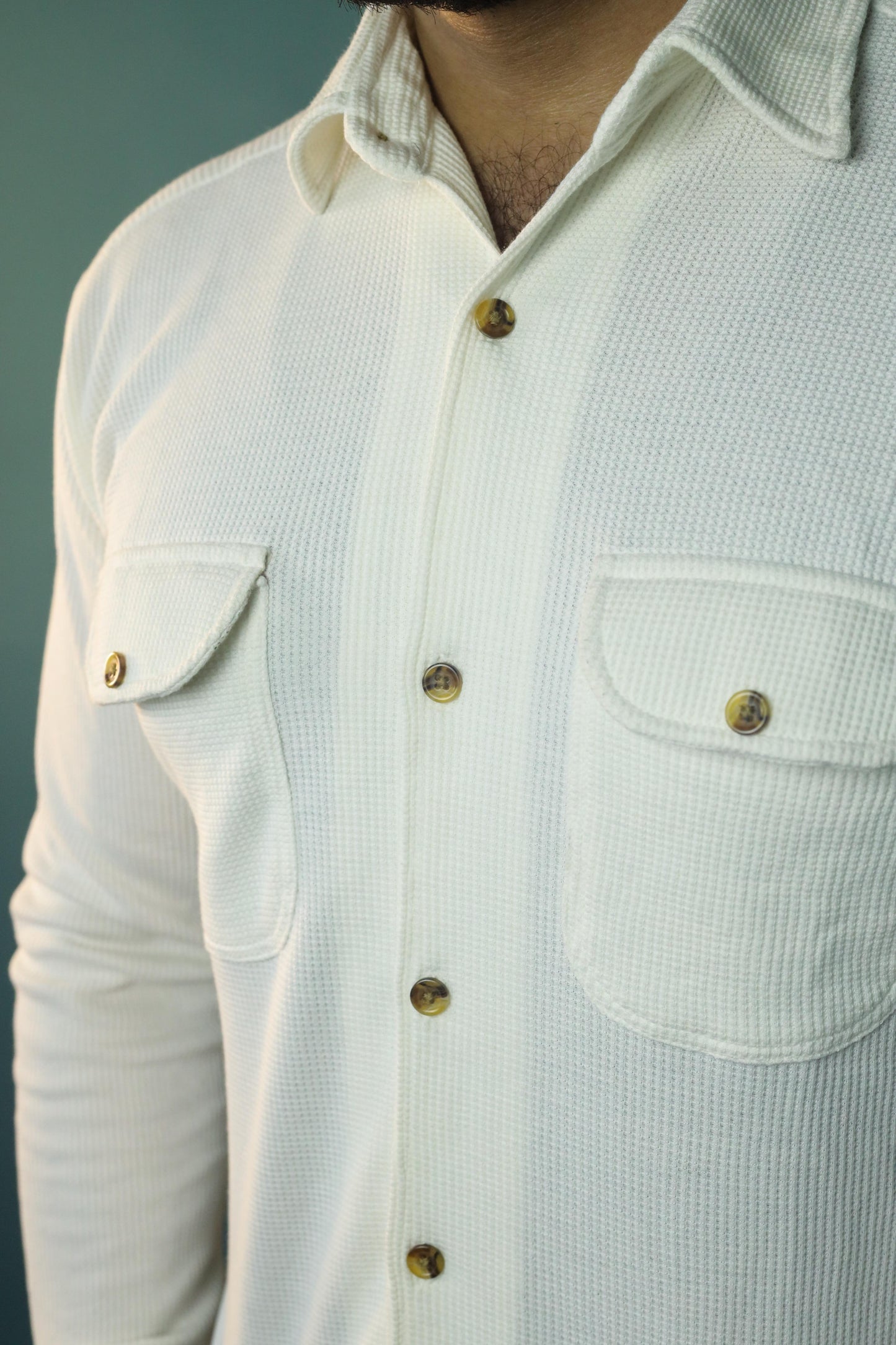 Thermal Waffle Double pocket shirt- White