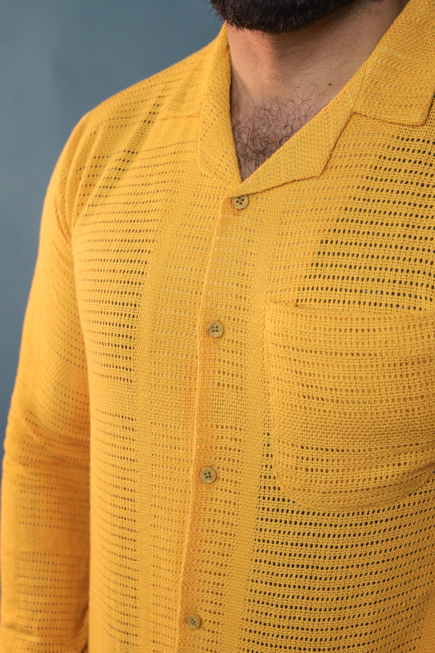 Textured Crochet Shirt- Mustard