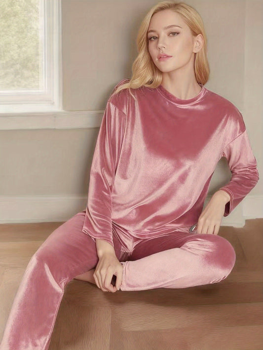 Solid Velvet Pajama Set (Pink)