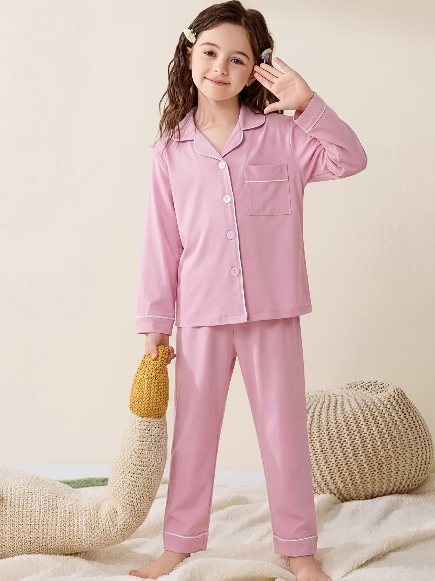 Solid Pink Kids Pajama Set