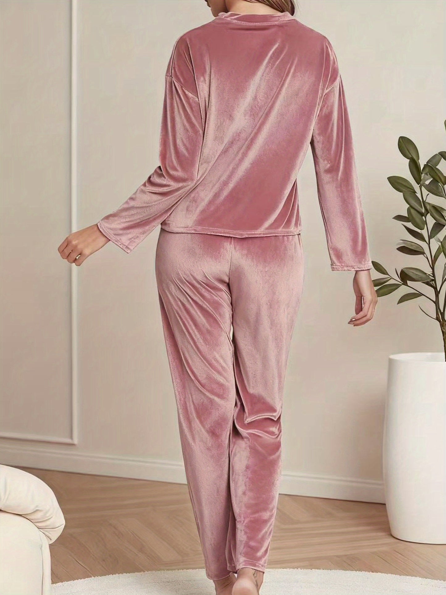 Solid Velvet Pajama Set (Pink)