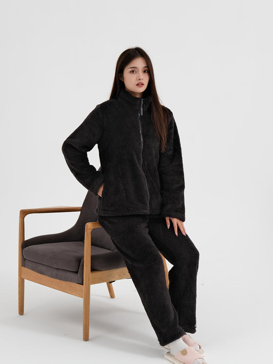 Zipper cardigan and long trouser for girls (Black)