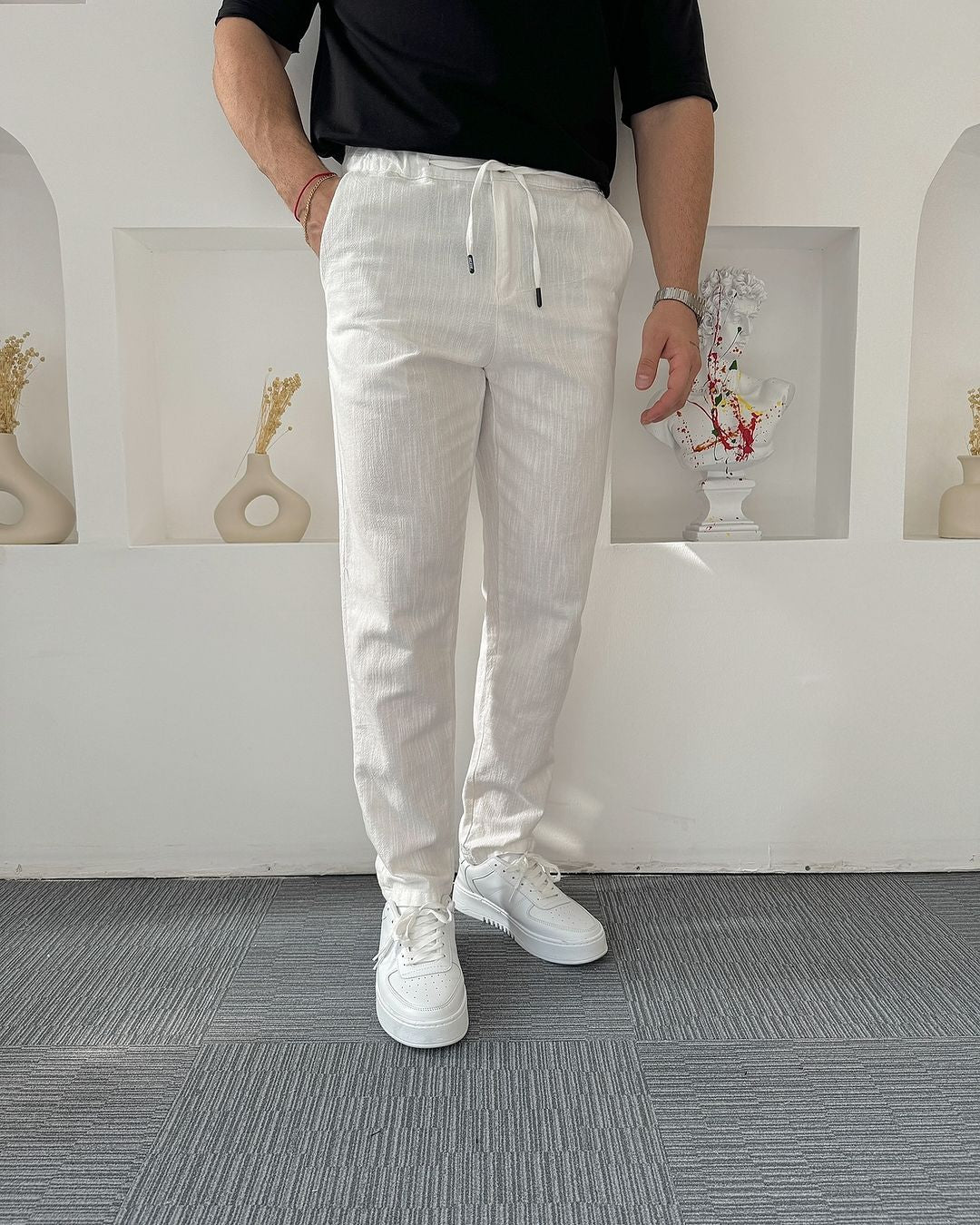 Irish linen trouser pants-White