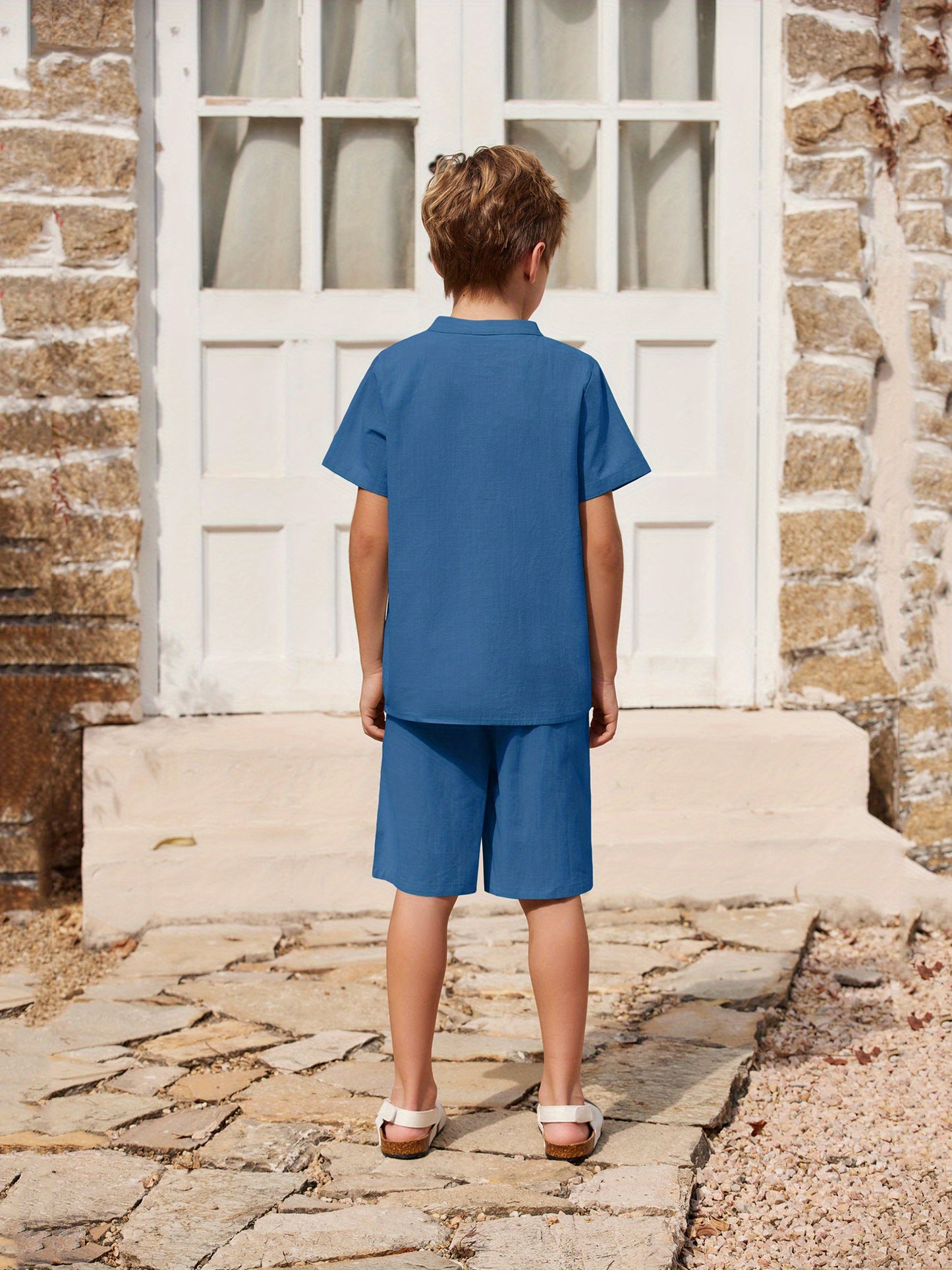Henley shirt & short set for boys (Navy Blue)