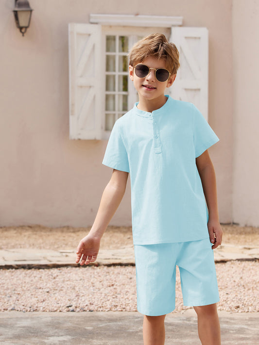 Henley shirt & short set for boys (Sky Blue)