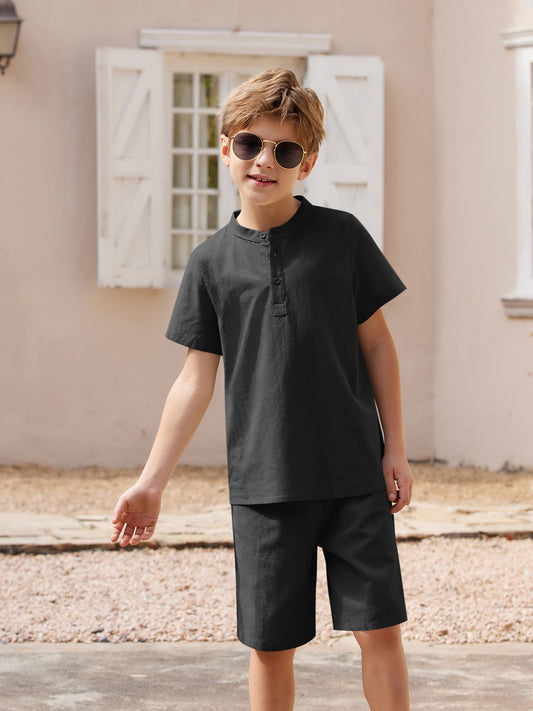Henley shirt & short set for boys (Black)