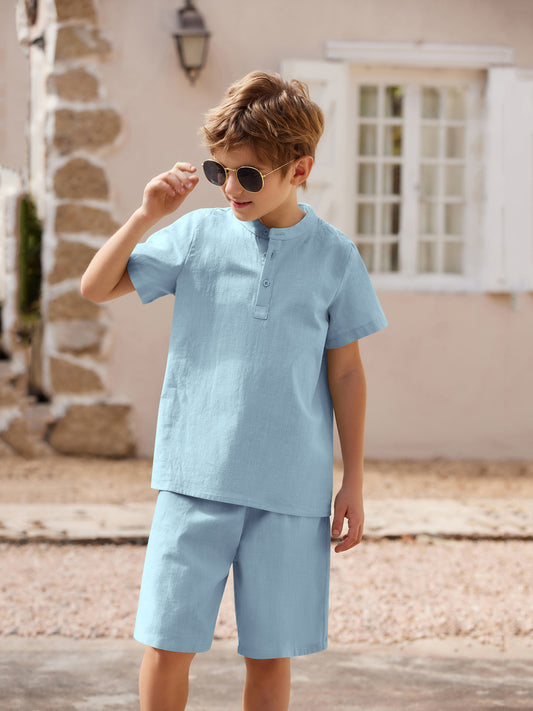 Henley shirt & short set for boys (Light Blue)