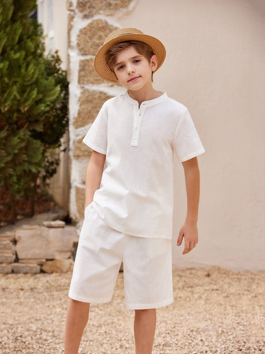 Henley shirt & short set for boys (White)