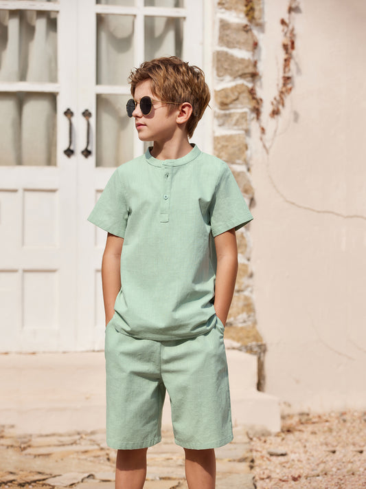 Henley shirt & short set for boys (Light Green)