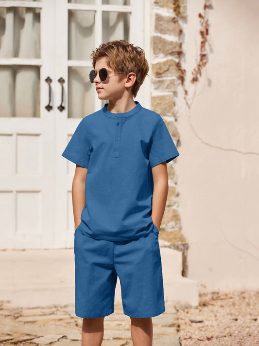 Henley shirt & short set for boys (Navy Blue)