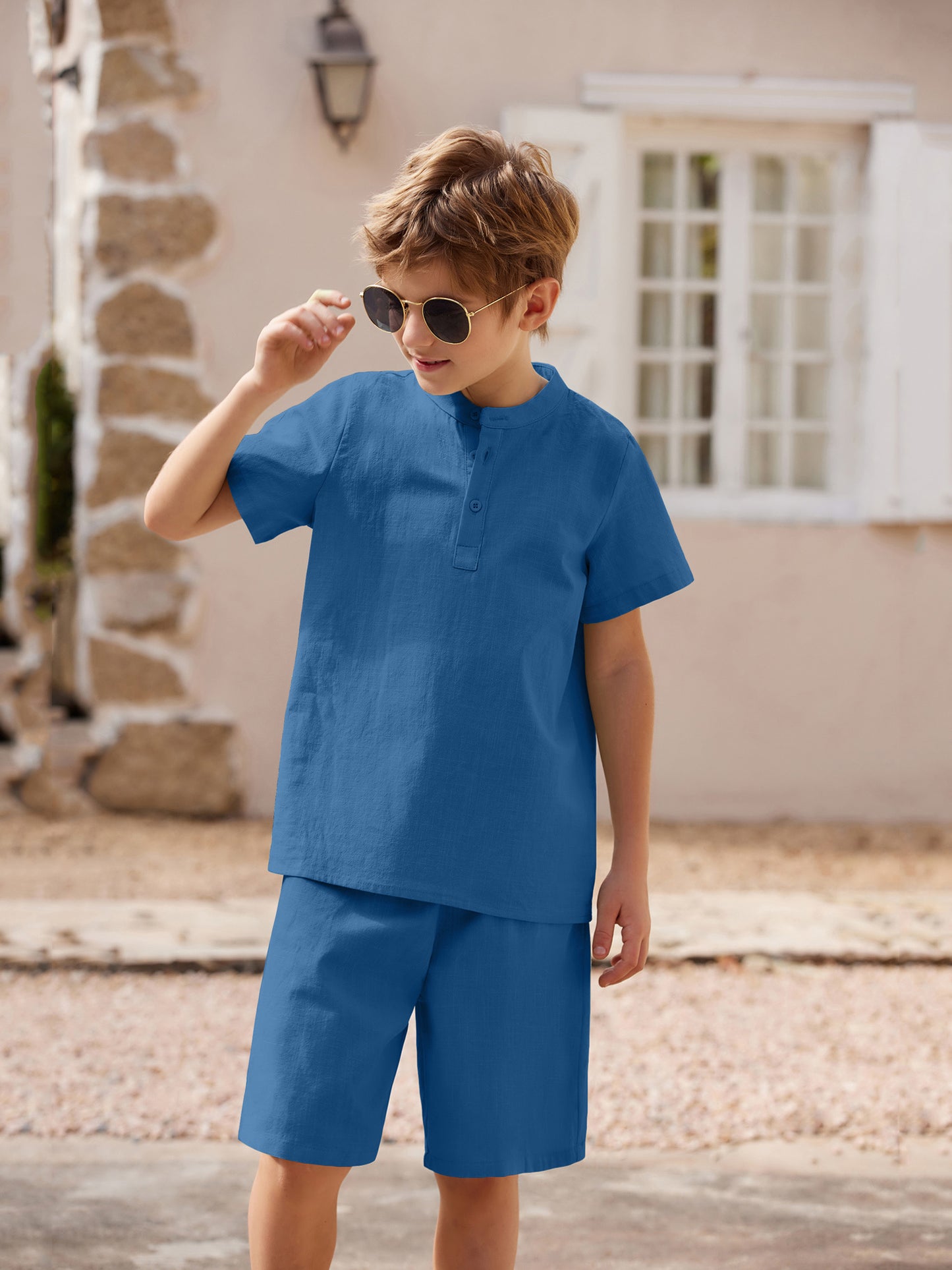 Henley shirt & short set for boys (Navy Blue)
