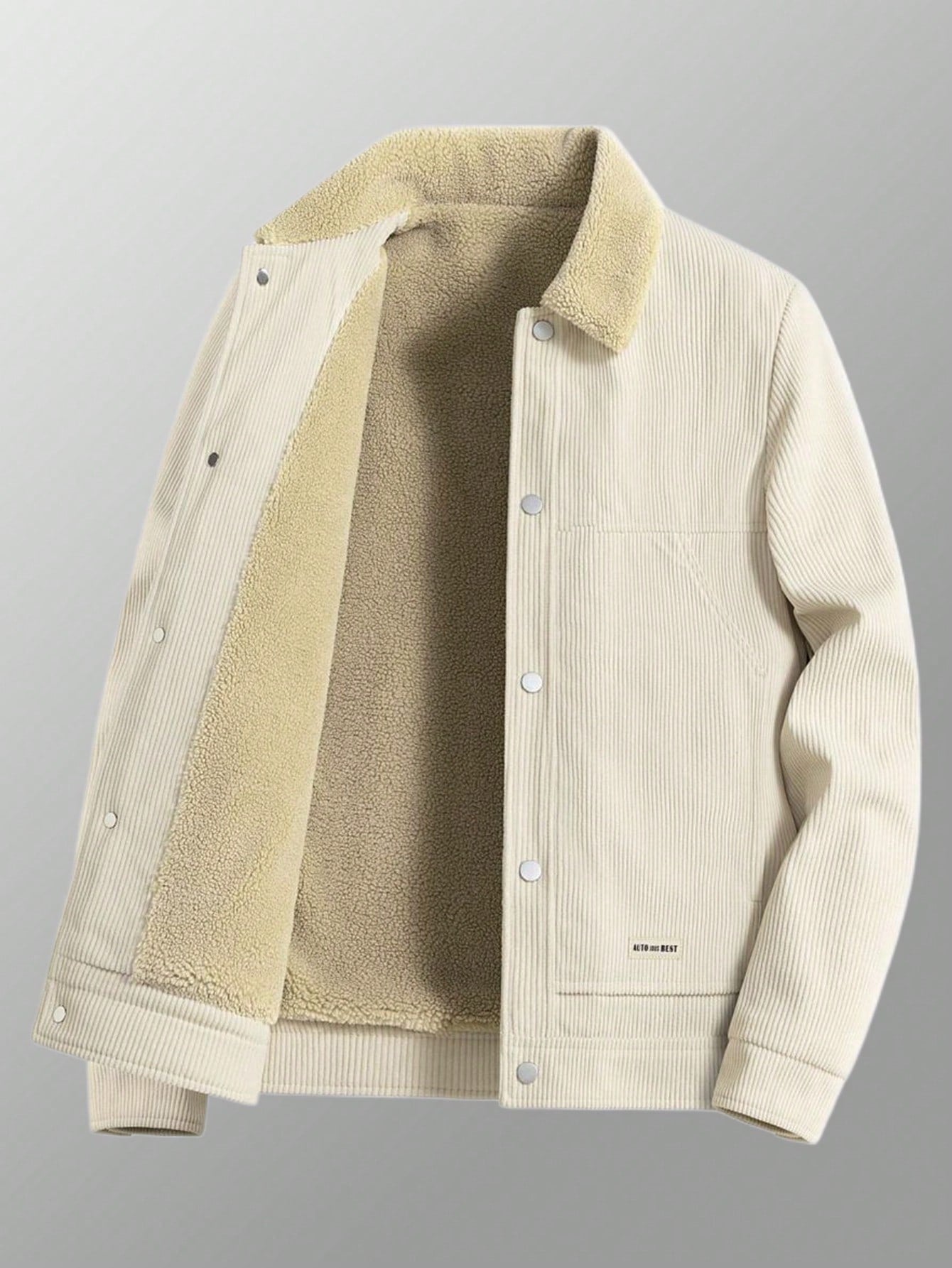 Retro Style Jacket with Furr Inner (Full Sleeve)- Khaki white