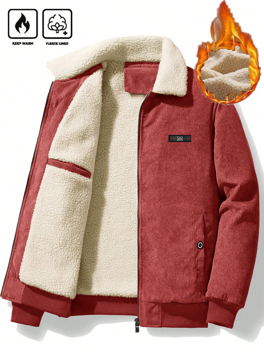 Retro Style Jacket with Furr Inner (Full Sleeve)- Redwood