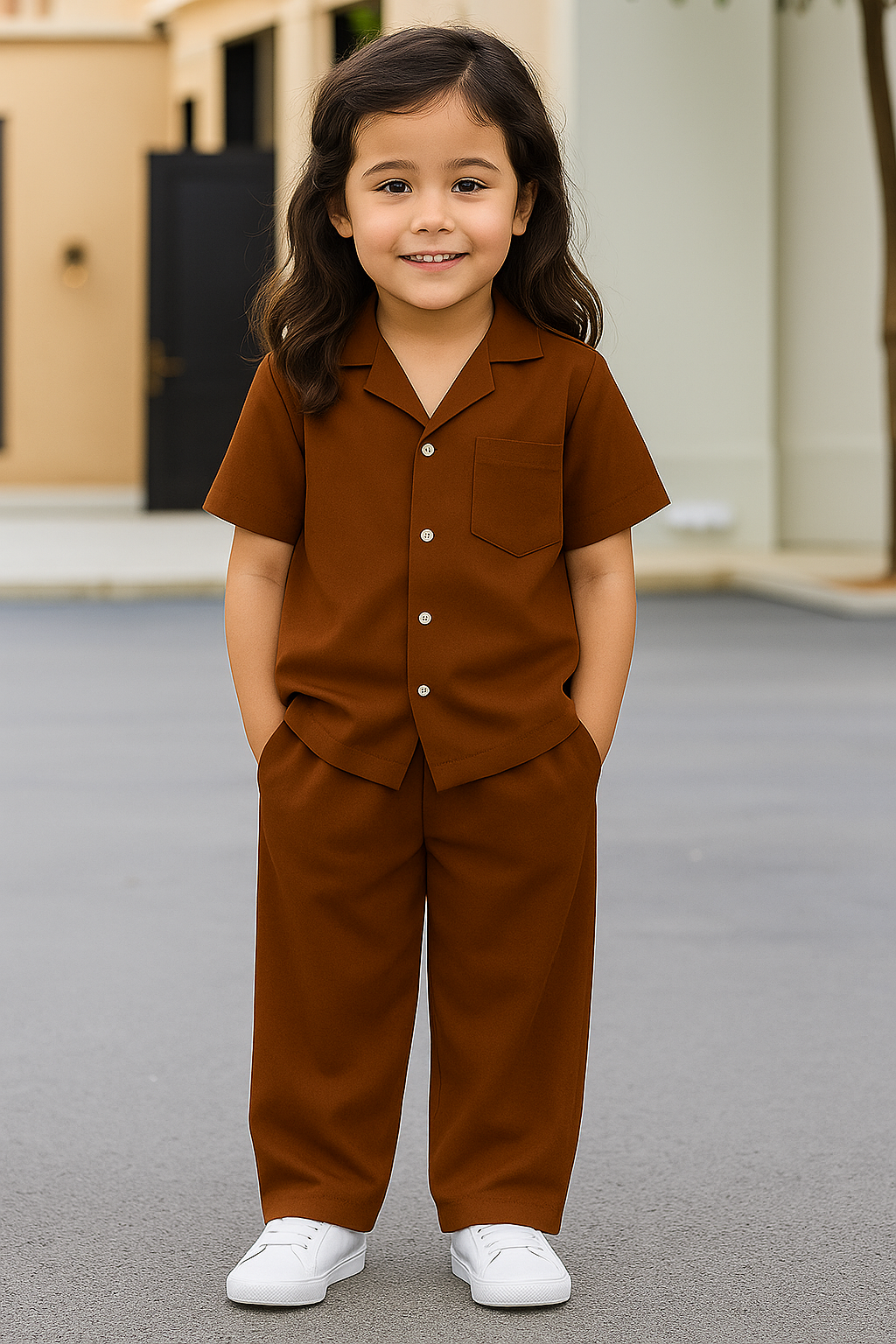 Decent cuban collar tracksuit for kids (Boys/Girls) (Brown)