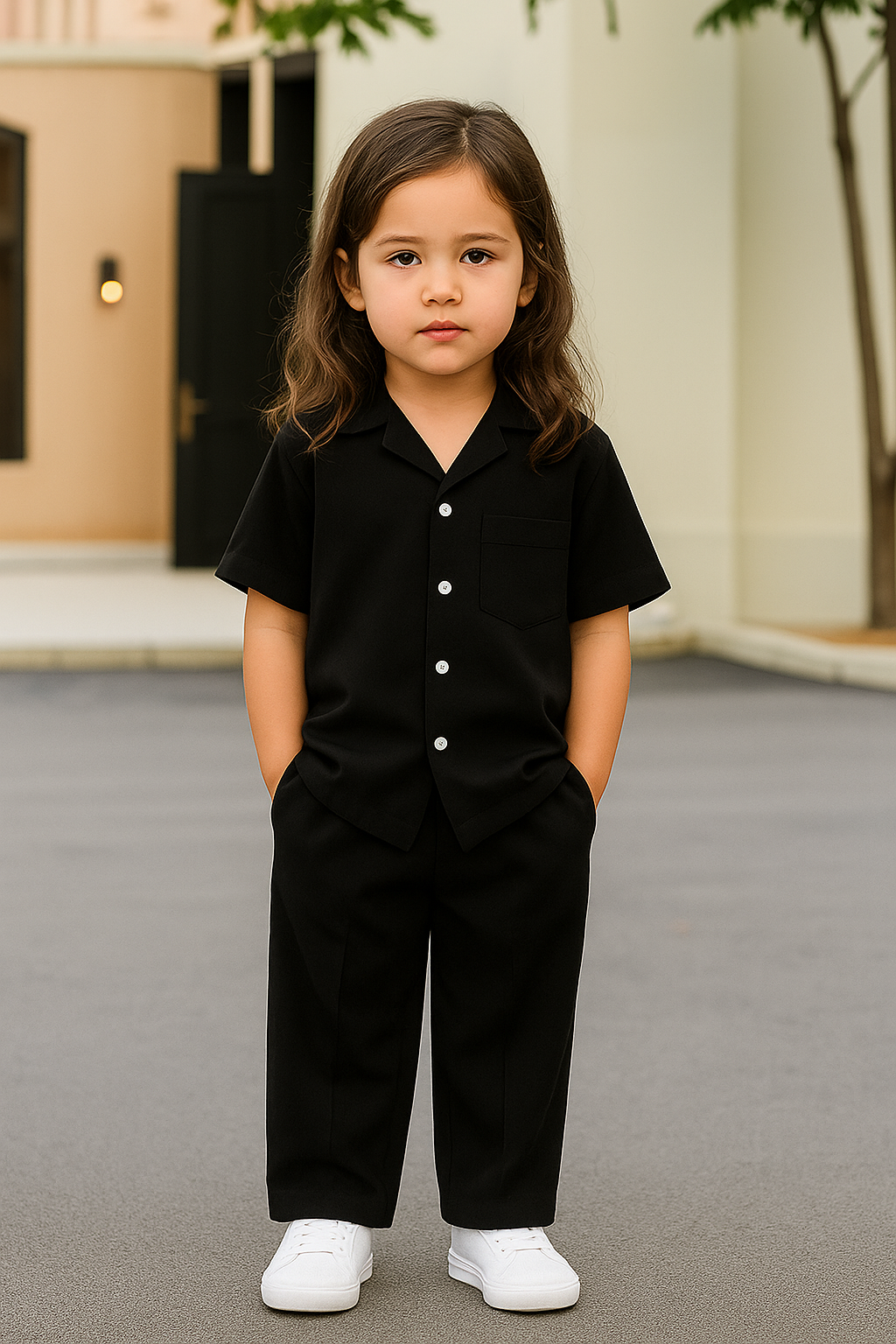 Decent cuban collar tracksuit for kids (Boys/Girls) (Black)