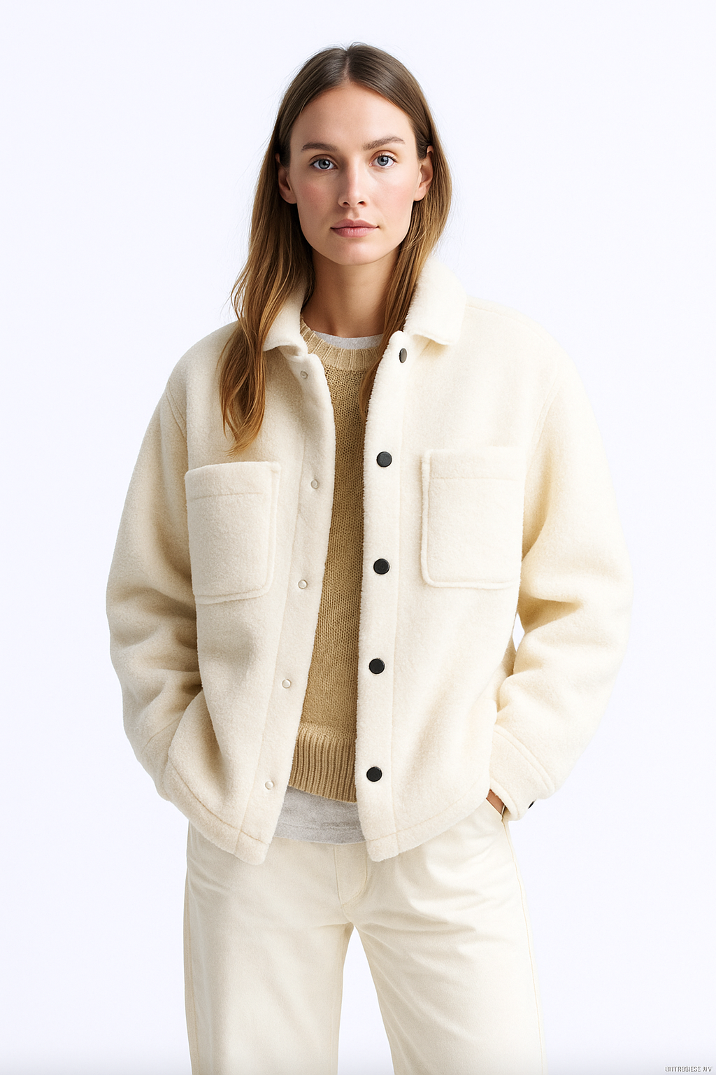 Sherpa Jacket for men-  White Color Double Patch pocket