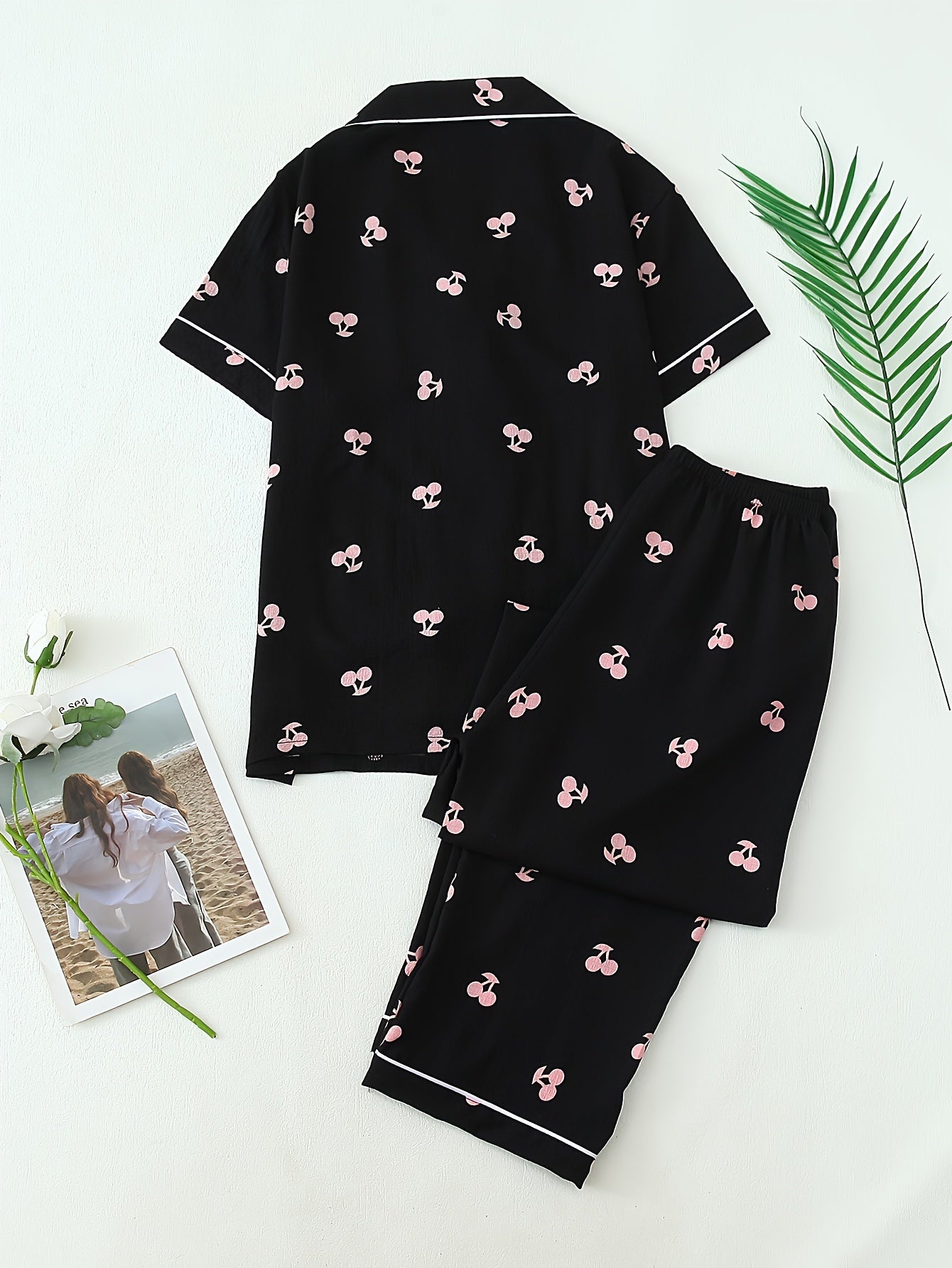 Blush Cherry Pajama Set Half Sleeve